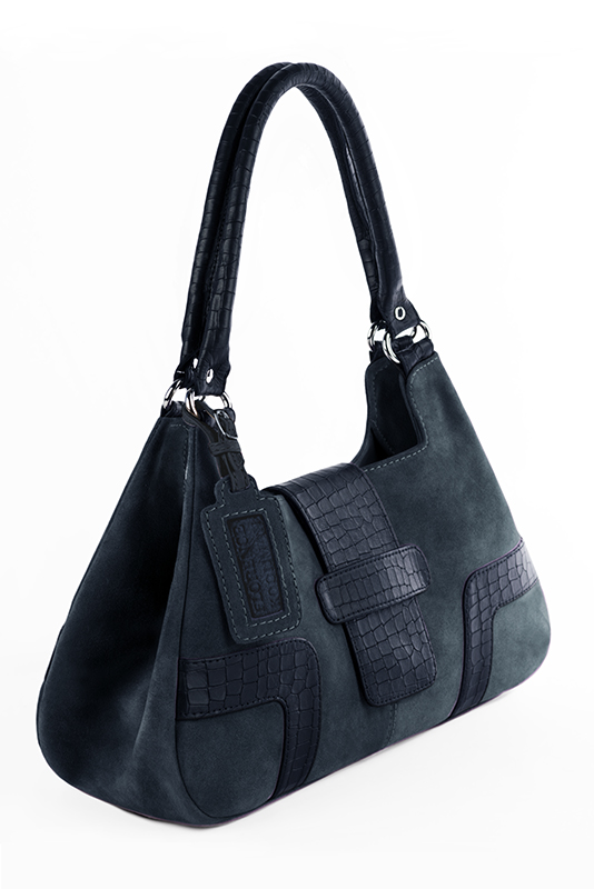 Dress handbag in navy blue leather - Worn view